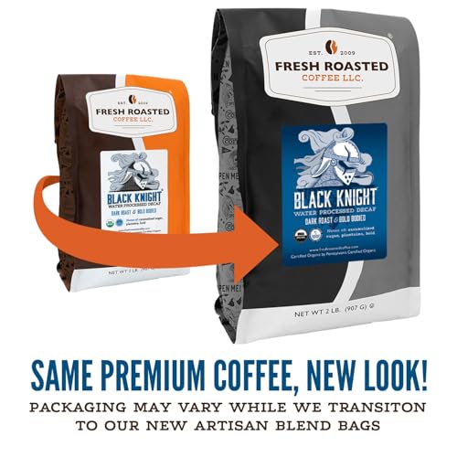 Image of Fresh Roasted Coffee, Organic Black Knight Water-Processed Decaf Drip Ground Coffee, Dark Roast, USDA Organic, Kosher, 5 lb (80 oz)