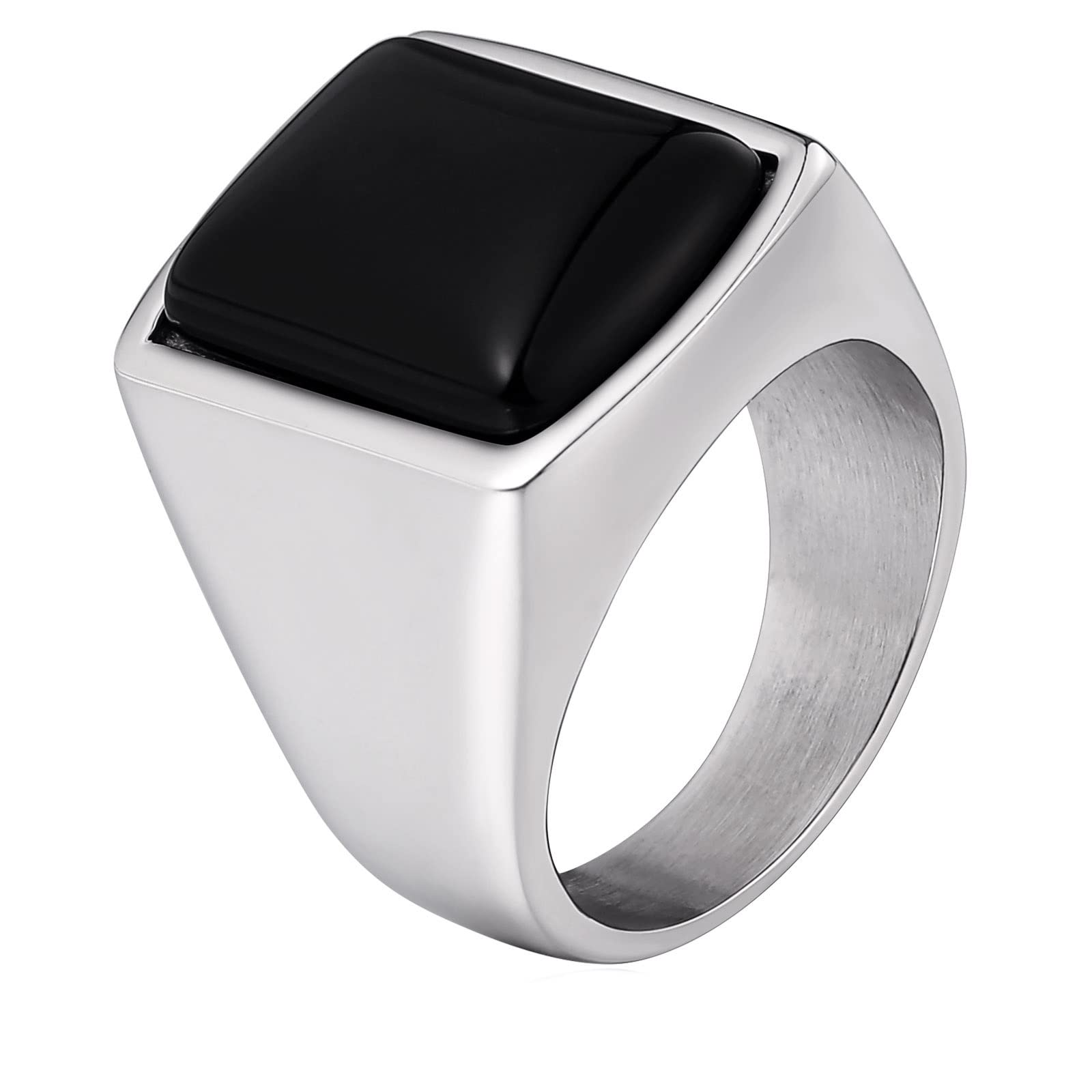 Anelli Acciaio Inox Anello A Fascia da Uomo Anello con Sigillo con Pietra Nera Anello Uomo Nero Taglia 15 to 27