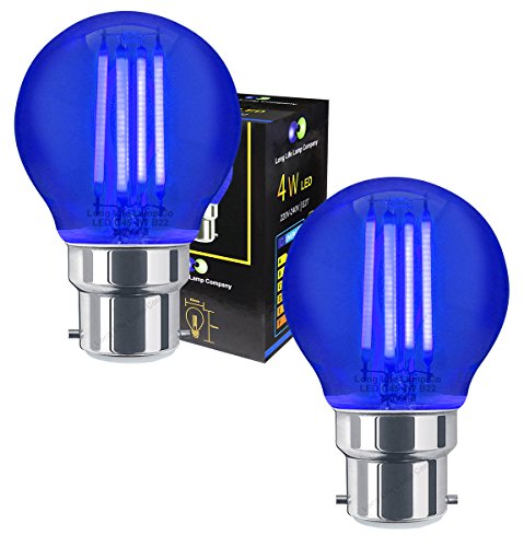 2 x Ambient 4w LED Golf Ball Blue Light Bulb B22 Bayonet Clear Glass