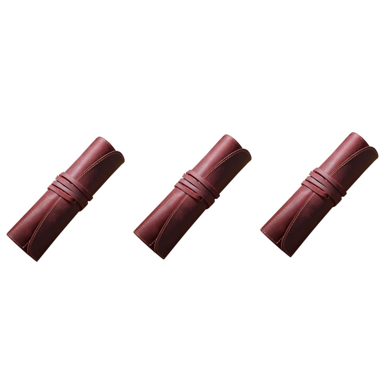 TEHAUX 3piezas Funda De Cuero Vintage para Lápices y Bolígrafos Estuche De Piel De Vacuno para Organizar Instrumentos De Escritura Diseño Retro Rojo Burdeos para Uso Diario Oficina o