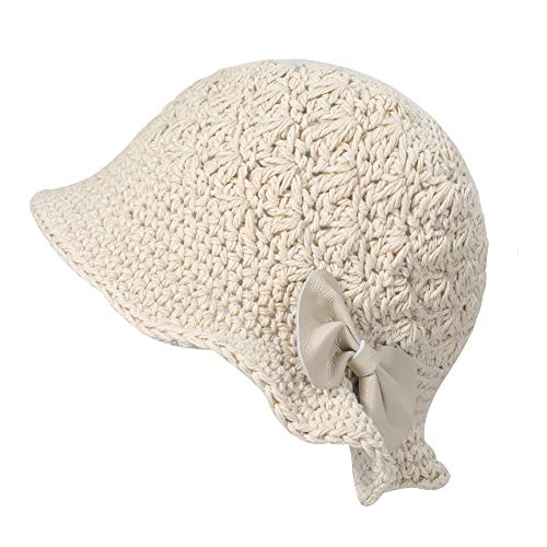 ZLYC Damen Winter Fischerhüte Handgemachte Strick Cloche Hüte Baumwolle Bowler Hut (Bogen Beige),Einheitsgröße