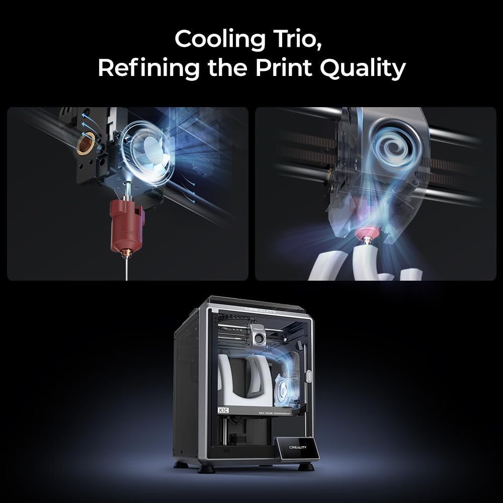 Creality K1C 3D Drucker mit AI-Kamera, 600mm/s Druckgeschwindigkeit, Automatisches Nivellieren Dreifache Kühlung, Ganzmetall Extruder Kit, Kohlefaser gefüllt und Filamente unterstützt | 600mm/s Druckgeschwindigkeit, Automatisches Nivellieren, Dreifache Kü