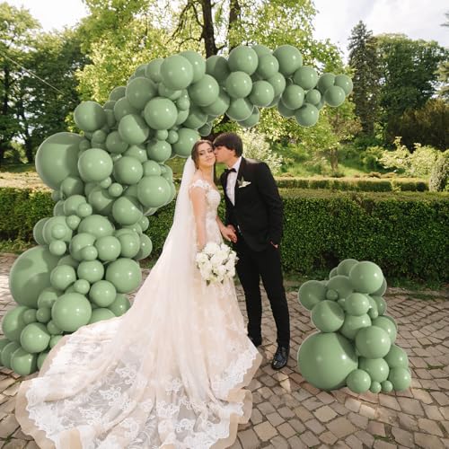 Image of 114pcs Sage Green Balloons Different Sizes, 18 12 10 5 inch Matte Olive Green Balloons Garland Arch kit for Woodland Baby Shower Jungle Birthday Boho Wedding Decor