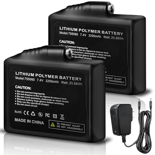 MOSOKI 2Pack Li-Polymer Rechargeable Battery 7.4V 3200mAh for Heated Gloves Replacement Large Capacity Battery Fast Heating