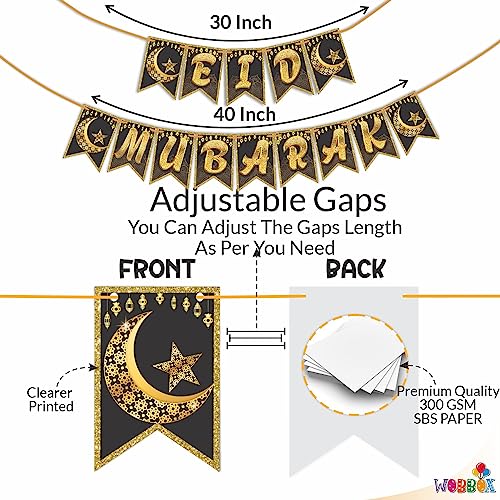 Image of WOBBOX Eid Mubarak Beautiful Golden Color Moon Bunting Banner, Ramadan Decoration Items, Eid Mubarak Decorations