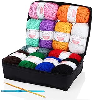 SOLEDI Yarn for Crochet 12 * 50g Balls 1200M Double Knitting Wool for Crochet Dolls, Knitted Gifts, Crafts etc, with Bag and 2 Crochet Hooks