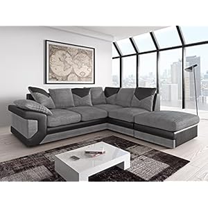 Amazing Sofas NEW LARGE DINO CORNER SOFA JUMBO CORD GREY BLACK OR BEIGE BROWN LEFT OR RIGHT(Grey Black right). Fire resistant as per British Standards, foam filled seats for comfort.
