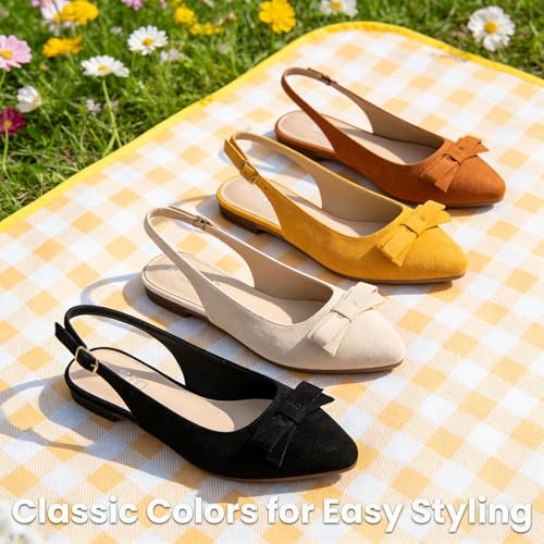 Image of MUSSHOE Slingback Flats for Women: Pointed Toe Bow Flats - Comfortable Dressy Casual Shoes for Work Office Business Party