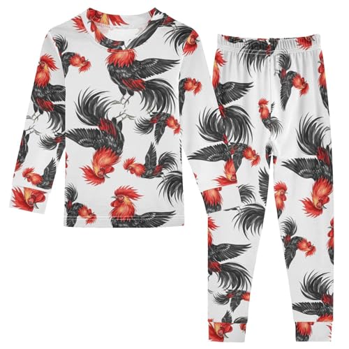 Pajama Sets Long Sleeve Rooster Pattern Art Design Soft Comfy Sleepwear 2 Piece PJS 3-8T