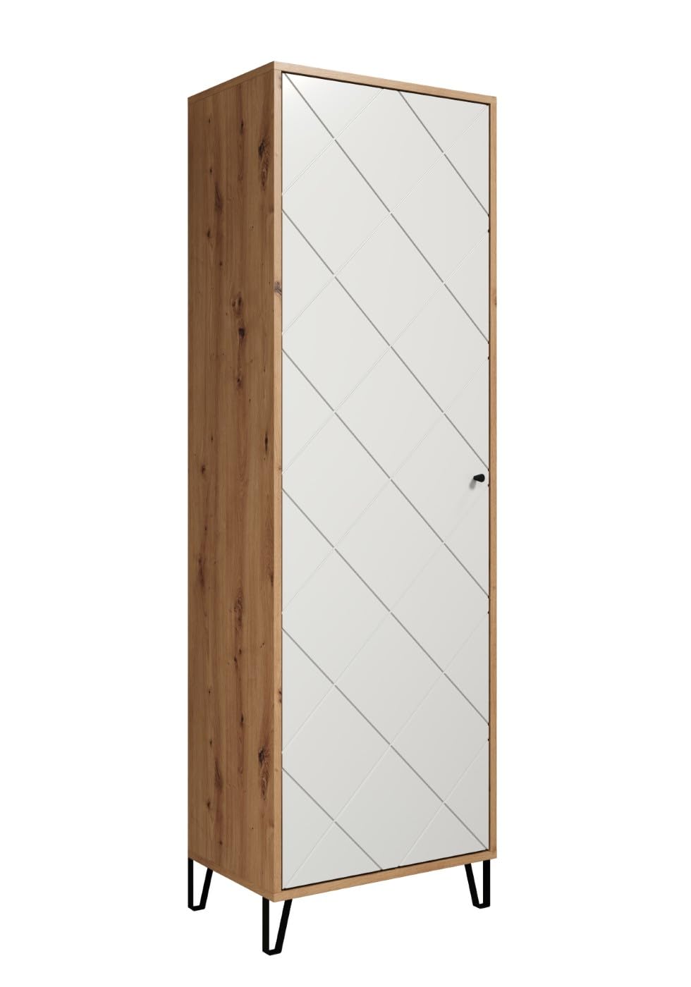 trendteam smart living - Touch - Garderobenschrank - Eiche/Weiß - Kleiderschrank mit ausziehbarer Kleiderstange - Soft-Close - Elegante Metallfüße - (BxHxT) 63 x 194 x 40 cm - Moderne Rautenfräsung