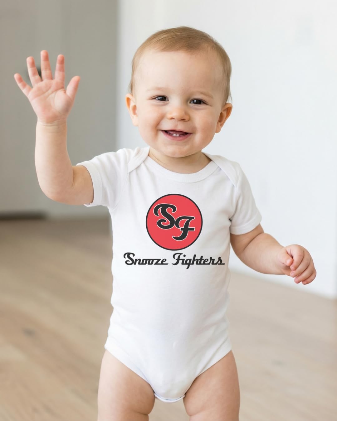 SNOOZE FIGHTERS Baby Onesie | Funny Rock Band Parody Infant Bodysuit | Millenial Baby Gift | Sizes 3m-24m