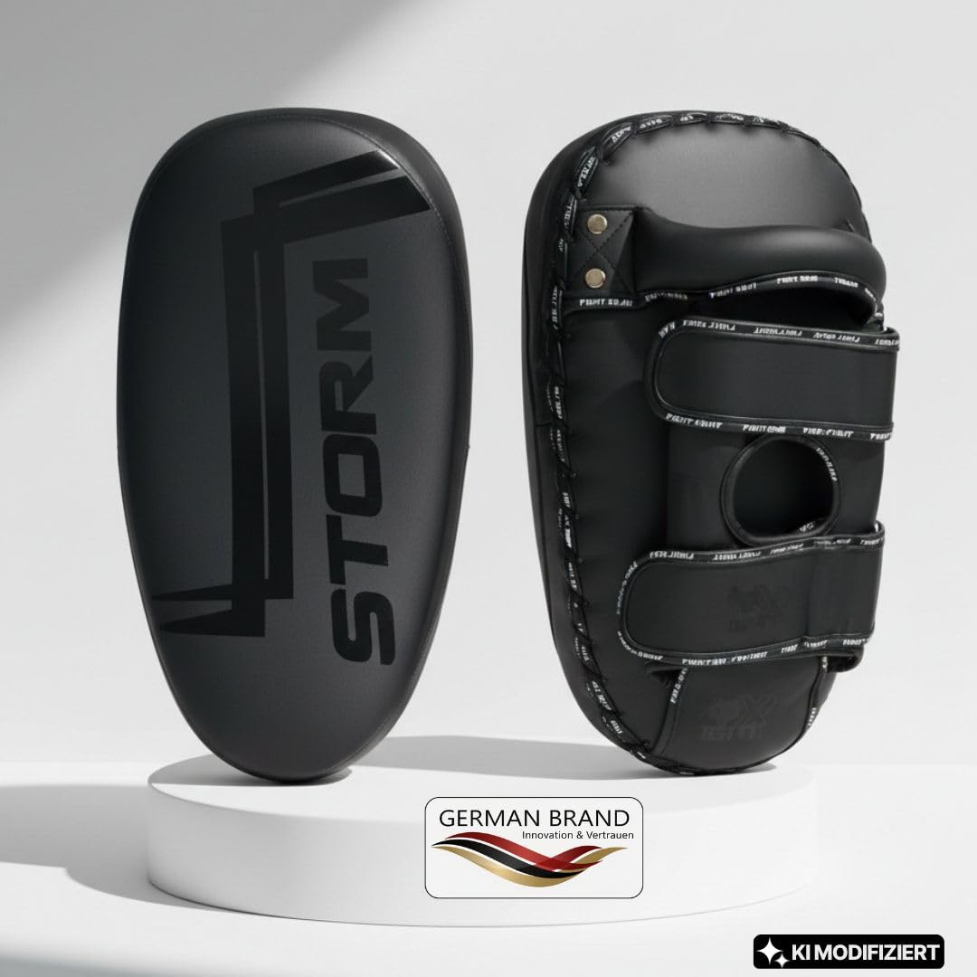 2X FOX-FIGHT Storm Schlagpolster/Schlagschild – Profi Arm Shield aus PU-Leder für Boxen, Kickboxen & Thaiboxen – Vorgekrümmt, Stoßdämpfend – Mit Arm-Pad, Griff & 2 Klettverschlüssen
