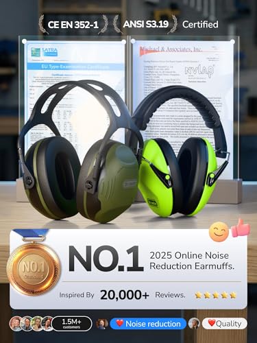 Image of Dr.meter Ear Protection Ear Muffs, 34dB Noise Cancelling Headphones for Adults, Kids Autism Sensory Noise Reduction, Hearing Protection Earmuffs for Range, Mowing, Work, Concerts Army Green