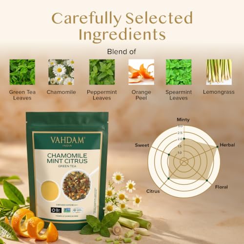 Image of VAHDAM Chamomile Mint Green Tea Loose Leaf(3.5oz|50+ Cup)High Grown, Floral