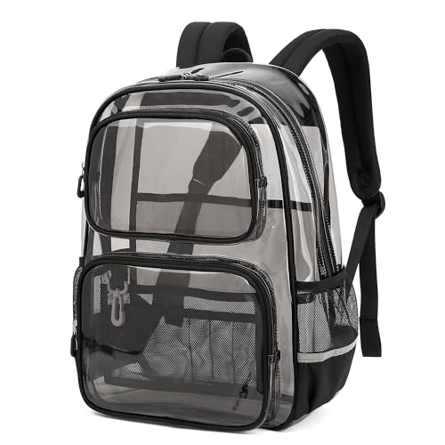 Sisipoet Mochila transparente para meninas e meninos, mochila transparente para escola, eventos em estádios e concertos, Preto e cinza
