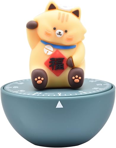 Lindo gato de la suerte en forma de administrador de tiempo 60 minutos temporizador mecánico cocina temporizador (amarillo)