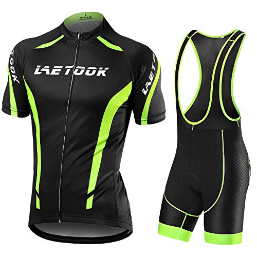 Letook Radtrikot Herren Set Kurz Fahrrad Trikot Kurzarm+Radhose mit Sitpolster(Trikot+Trägerhose,XL)