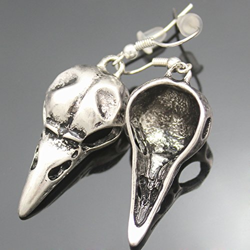 Rechicgu Vintage Silver Crow Viking Odin Bird Raven Skull Dangle Earrings Skeleton Death Devil Goth Punk Emo Steampunk #TOP4