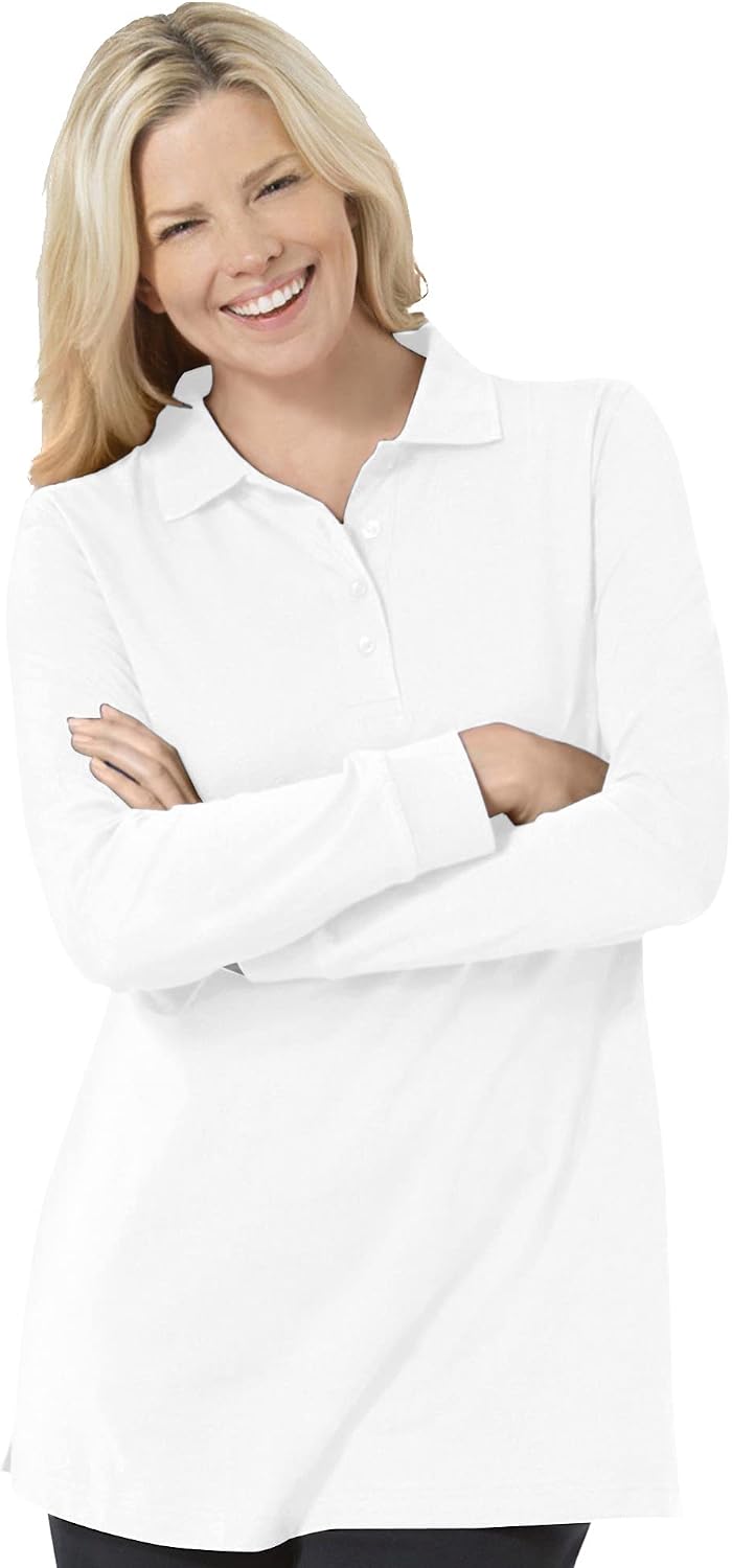 Woman Within Women's Plus Size Long-Sleeve Polo Shirt