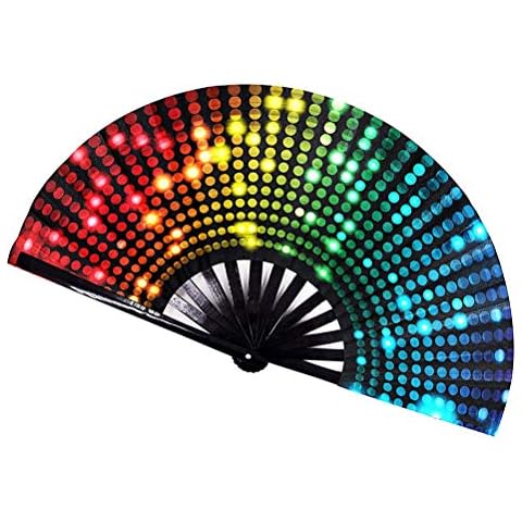 Lseqow Large Folding Hand Rave Fan for Women/Men, Bamboo Folding Fans Colourful Handheld Fan Nylon-Cloth Hand Fan Festival Fan Gift Fan Craft Fan Folding Fan Dance Fan, Assorted Color Cover