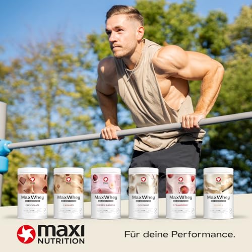 MaxiNutrition MaxWhey 100% Whey Proteinpulver Vanille 420 g Dose, ergibt 14 Protein-Shakes à 23g Eiweiß, ohne künstliche Aromen, inkl. Vitamin B6, Made in Germany