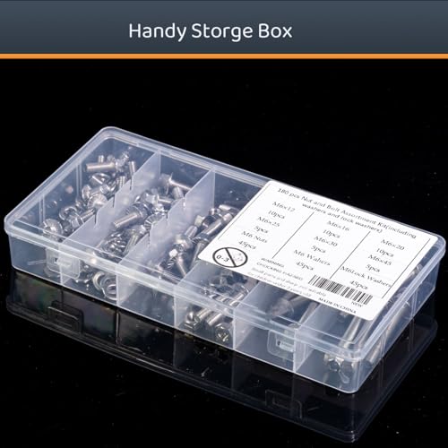 Image of M6-1.0 x 12 /16 /20 /30 /45 Flange Hex Bolt Assortment Kit, 180pcs Stainless Steel Metric Flange Head Bolts and Nuts Set.