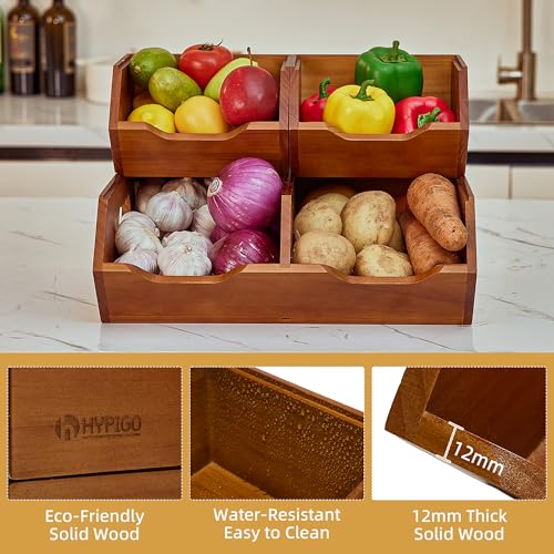 Wood Pantry Storage Baskets, Stackable Large Capacity Potato and Onion Storage Bins, Kitchen Pantry Organizers for Vegetables, Bread, Spices (Set of 3) - Image 7
