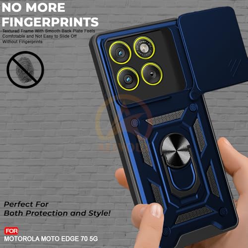 Image of Armor Bumper Back Cover Case for Moto Edge 70 5G Rotating Camera Cover, Ring Holder & Kickstand | Heavy Duty & 360 Degree Protection Moto Edge 70 5G Back Cover (Blue)