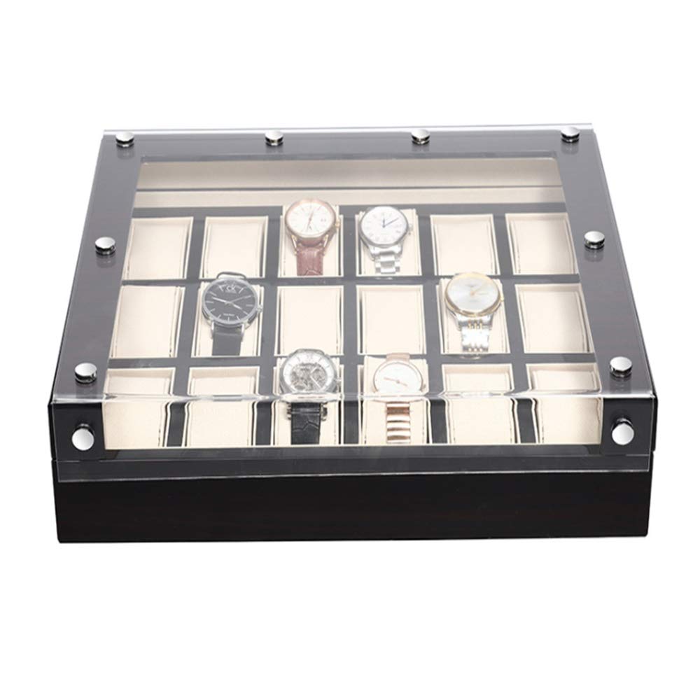 Cajas de Relojes 18 bits Caja de reloj madera europea alto brillo pulverización pintura la exhibición almacenamiento caja ventana visualización para Cumpleaños Navidad