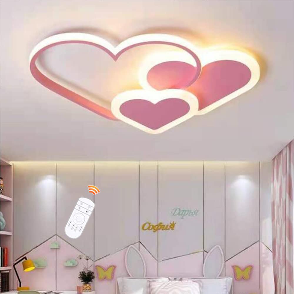 Lfoute LED Ceiling Light Heart Children's Lamp Girl Boy Bedroom Ceiling Lamp Dimmable with Remote Control Acrylic Shade Modern Dining Room Children's Room Chandelier Interior Lighting Pink,52cm