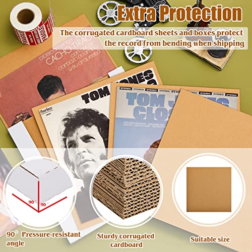 71 Pcs Vinyl Record Mailers Lp Shipping Boxes Set Include 20 Pcs 12.5" X 12.5" X 1" Cardboard Shipping Boxes 50 Kraft Brown Lp Record Pads 1 Roll Fragile Stickers For Small Business Shipping Records #TOP3