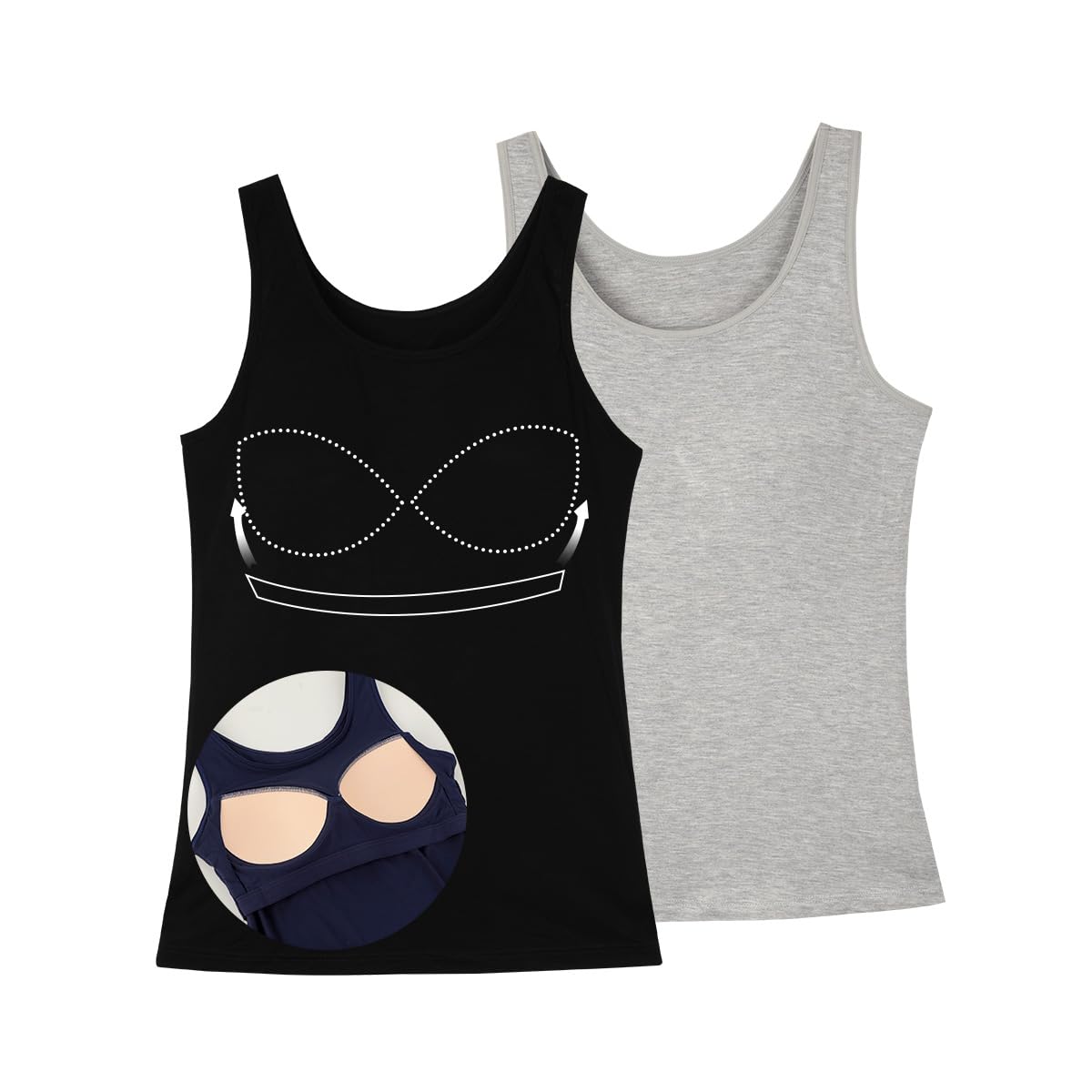 ANYFITTING Damen Unterhemd mit Integriertem BH Tank Top ärmellose Shirts Basic U-Ausschnitt Eingebauter BH Bügelloser Gepolstert Tank Tops Sommer Yoga S-3XL