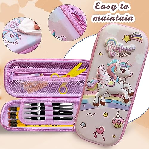 Image of FunBlast Canvas Multipurpose Zipper Pencil Case,Unicorn Pencil Pouch For Girls,Pen & Pencil Pouch Bag Case For School Supplies For Kids,Stationery Organizer,Return Gift For Kids (Pink)