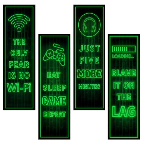 Eat Sleep Game Wall Decals Glow in The Dark, Gamer Controller Stickers Decor for Boy Bedroom, Joystick Video Gaming Kids Playroom Nursery Decoration (Green)
