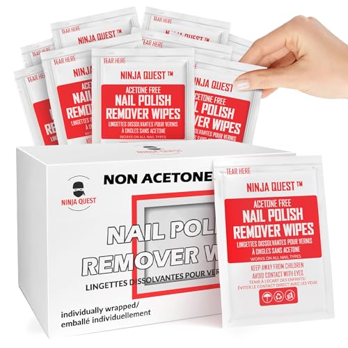 Nail Polish Remover Pads - 100% Non-Acetone - 50 Pack Bulk Set - Individually Wrapped - Quick Nail Polish Remover Wipes - Fingernail Travel Kit to Clear Nail Polish for Home & Professional Removal