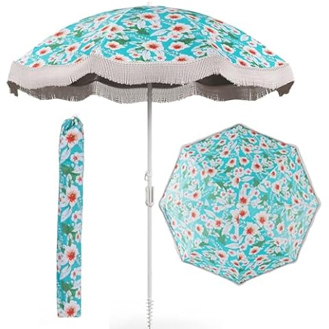 TANGZON 6.5FT Outdoor Tassel Umbrella with Tilt Cover
