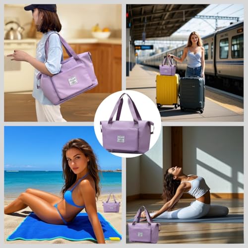 Large Capacity Foldable Travel Bag, Expandable lightweight Carry on Bag, Dry with Wet Separation Spor Duffel Bags4