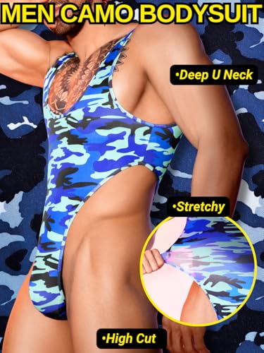 Mens Sexy Camo One Piece Leotard Bodysuit, Deep U Neck Thong Singlet Muscle Suit, Backless Tank Top Club Rave Outfits2