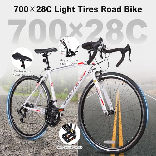 WEIZE Road Bike, 700C Wheel City Commuter Bicycle, 14 Speed Drop Bar, Racing Adult Bike with Caliper Brakes, High-Carbon Steel Hybrid Bikes, Urban Adult Bicycle for Men and Women