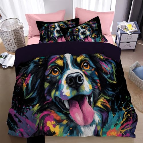 Parure de lit 140x200cm impression 3D chien en microfibre douce haute densité - 3