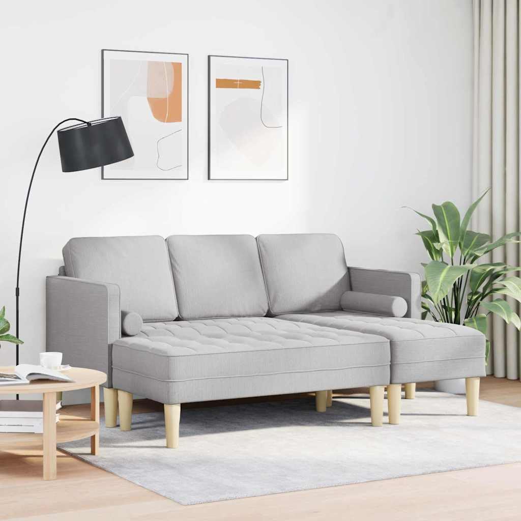 Ensemble de Canapé Modulable 3 Places avec Pouf, Canapé d'angle en Tissu Polyester pour Salon, Canapé Design Moderne avec Accoudoirs Plats, Gris Nuage, 173 x 131 x 67 cm