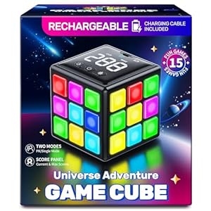 Niufunmal Rechargeable Game Cube, 15-in-1 Fun Brain Memory & Speed Games for Kids, Christmas Birthday Gifts for Boys Girls Ages 6-12+ Years Old, Cool Toys for Kids Teens with Score Screen (Black)