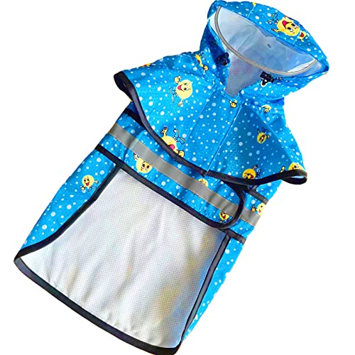 Dog Raincoat Waterproof Reflective Slicker - Lightweight Breathable Hooded Poncho Rain Coat Jacket With Adjustable Belly Strap And Leash Hole For Small Medium Large Dogs (Medium, Blue Smiley) #TOP1
