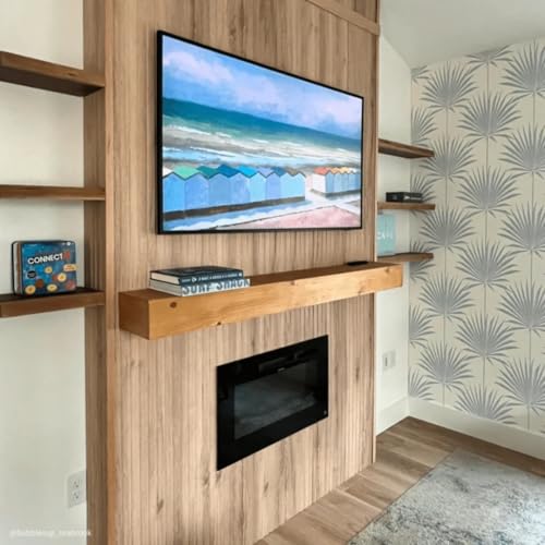 Image of Touchstone Floating Fireplace Mantel Shelf - Solid Wood Wall-Mounted Mantel - Rustic Farmhouse Style 84 Inch - Natural Finish