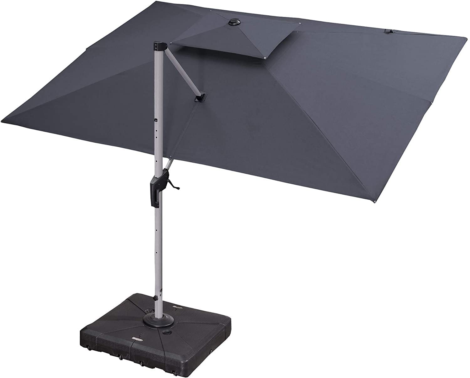 PURPLE LEAF Parasol Terraza 2.7x3.65 m, sombrillas grandes rectangular de Aluminio, Rotación de 360°, Parasoles Jardin, con Manivela y Protección UV 50+, gris