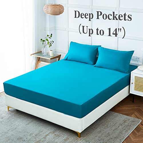 Ilavande Teal Queen Sheets Set, 4 Piece Hotel Luxury Super Soft 1800 Series Microfiber Queen Bed Sheets Set-Wrinkle Free & Breathable-14" Deep Pocket Teal Sheets For Queen Size Bed(Queen,Teal) #TOP2