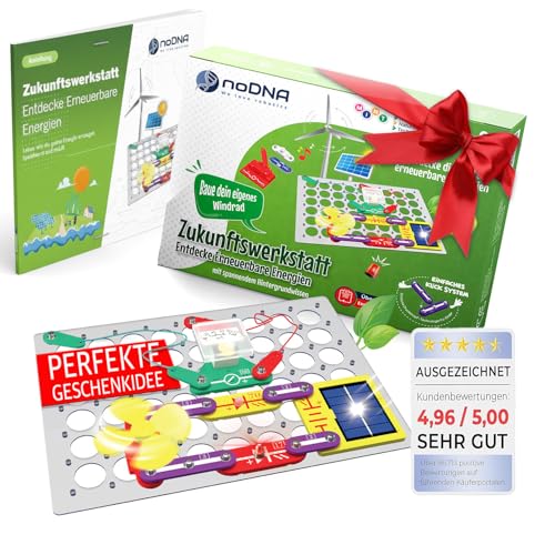 noDNA Elektronik Baukasten Kinder Zukunftswerkstatt für erneuerbare Energien Experimentierkasten ab 8 Jahre Experimente für Kinder ab 8, Elektrobaukasten Elektronik Bausatz Geschenk Junge 8 Jahre