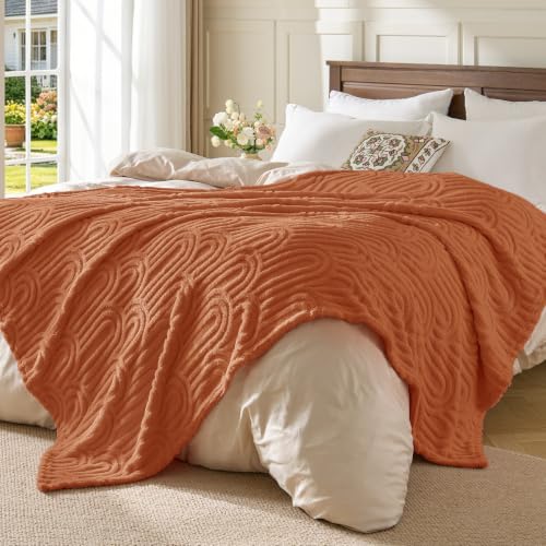 Image of BEDELITE Burt Orange Boho Fleece Fall Throw Blanket for Couch, 50x60 Inches | Fluffy Fall Blanket for Sofa Bed Dorm Room Decor, Luxury Soft Cozy Plush Fuzzy Fleece Blankets Gift for Women, Lightweight