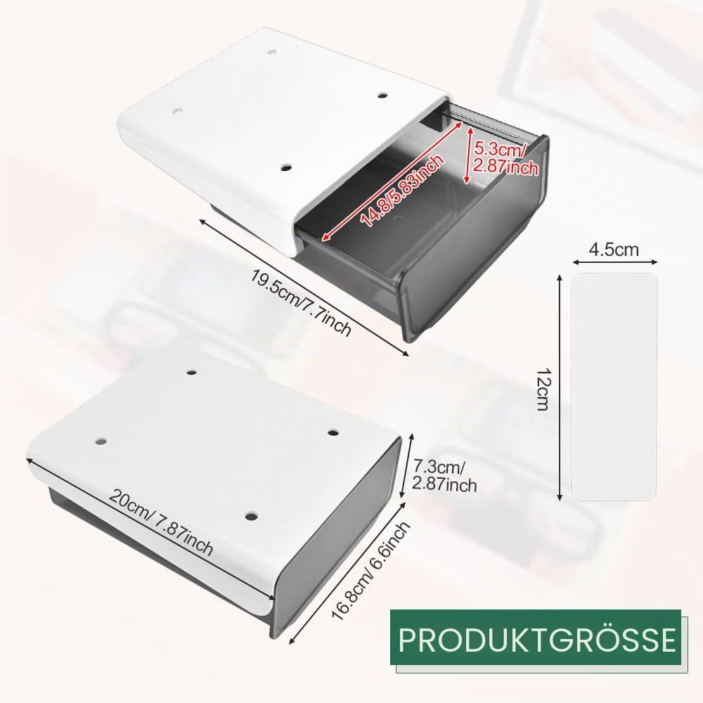2 Stücke Schublade Unter Schreibtisch Selbstklebende Schublade Creative Desk Sticker Versteckte Schreibtischschublade Desktop Organizer Schubladenfach für Zuhause Schule Büro Grauweiß+Schwarz