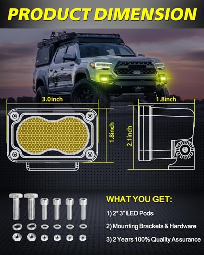 Image of Yellow LED Pods, AKD Part 3 inch 40W Diffused CREE LED Pod Lights Yellow Chase Light Bars Scene Lights Ditch Camper Daytime Safety Signal Fishing Trailer Light for Truck Pickup Tractor Van Boat UTV